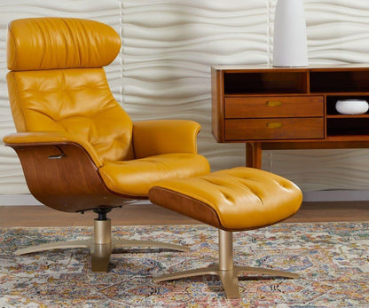 Fauteuil inclinable et ottoman en cuir Anselmo