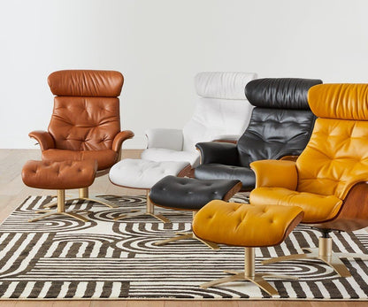 Fauteuil inclinable et ottoman en cuir Anselmo