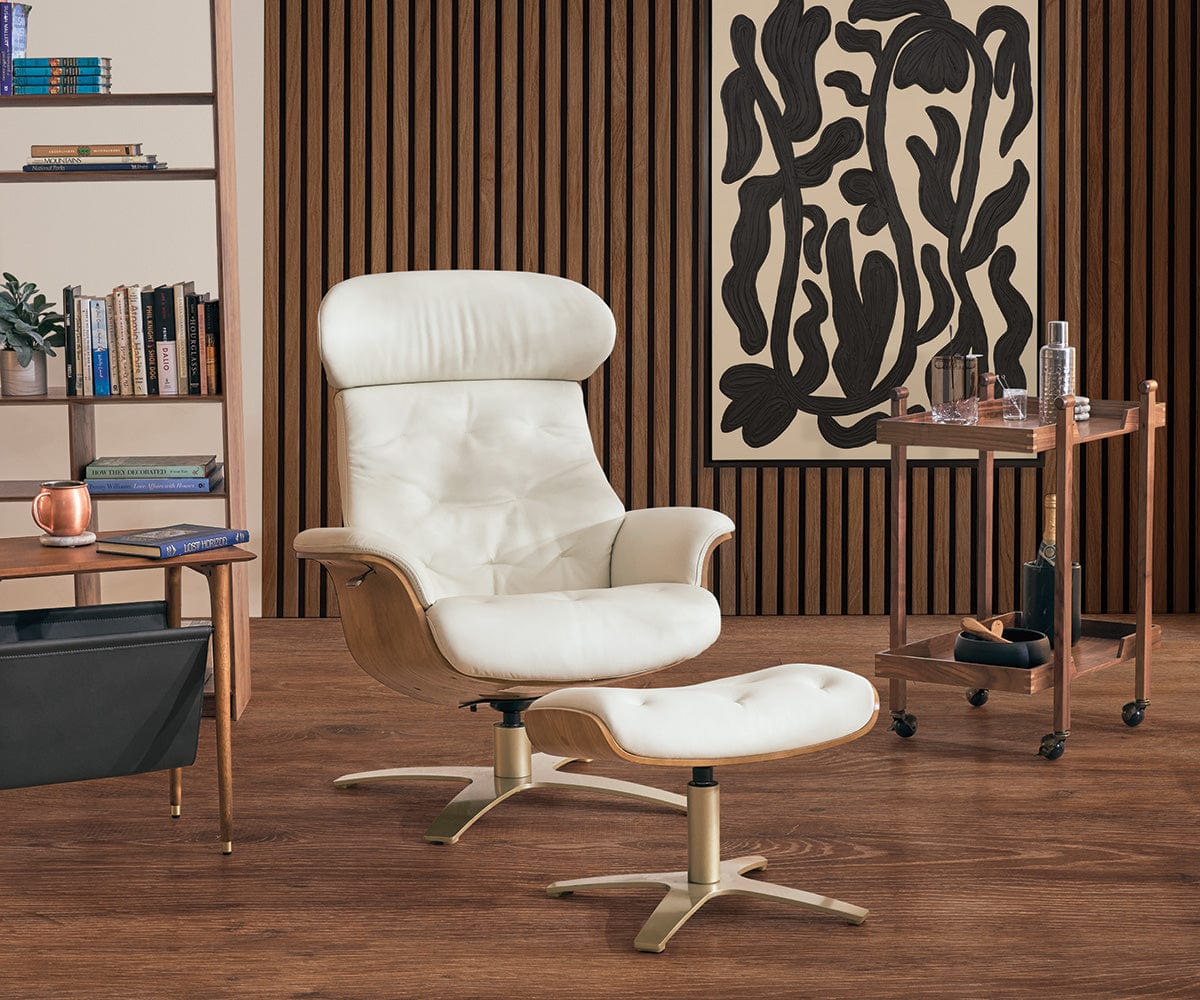 Fauteuil inclinable et ottoman en cuir Anselmo