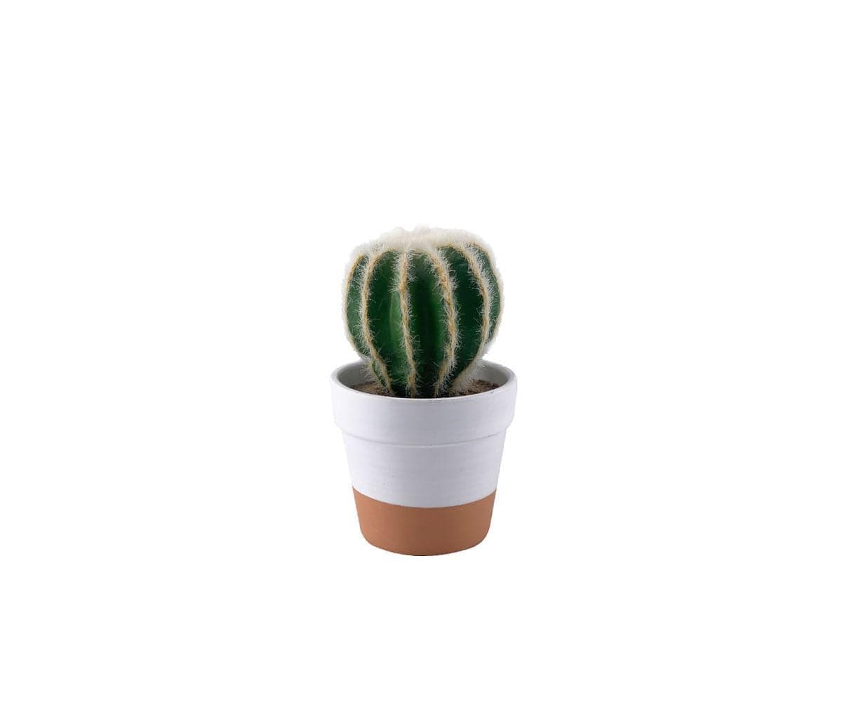 Faux cactus tonneau en pot