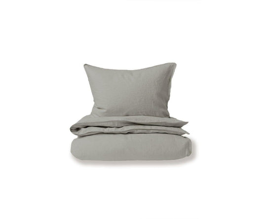 Parure housse de couette et taies d'oreiller en lin Laila - Gris